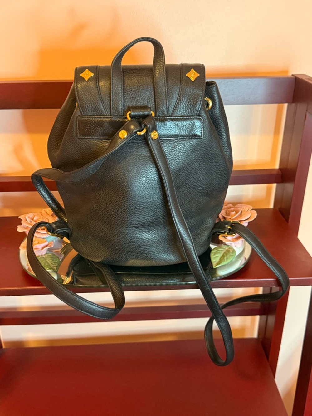 MCM Black Leather Backpack with Gold Hardware - Picture 2 of 7